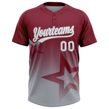 Laden Sie das Bild in den Galerie-Viewer, Custom Crimson White-Gray Gradient Style Twinkle Star Two-Button Unisex Softball Jersey