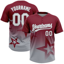 Laden Sie das Bild in den Galerie-Viewer, Custom Crimson White-Gray Gradient Style Twinkle Star Two-Button Unisex Softball Jersey