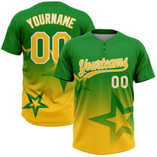 Laden Sie das Bild in den Galerie-Viewer, Custom Grass Green Yellow-White Gradient Style Twinkle Star Two-Button Unisex Softball Jersey