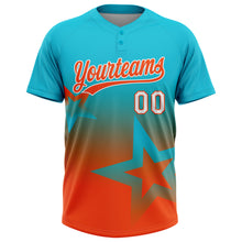 Laden Sie das Bild in den Galerie-Viewer, Custom Lakes Blue Orange-White Gradient Style Twinkle Star Two-Button Unisex Softball Jersey