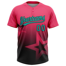 Загрузить изображение в средство просмотра галереи, Custom Neon Pink Aqua-White Gradient Style Twinkle Star Two-Button Unisex Softball Jersey