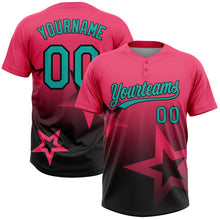 Загрузить изображение в средство просмотра галереи, Custom Neon Pink Aqua-White Gradient Style Twinkle Star Two-Button Unisex Softball Jersey