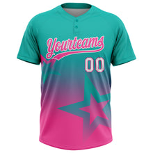 Laden Sie das Bild in den Galerie-Viewer, Custom Aqua Pink-White Gradient Style Twinkle Star Two-Button Unisex Softball Jersey
