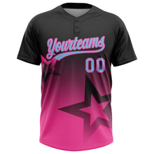 Laden Sie das Bild in den Galerie-Viewer, Custom Black Light Blue-Pink Gradient Style Twinkle Star Two-Button Unisex Softball Jersey