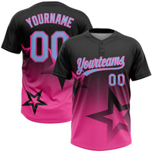 Laden Sie das Bild in den Galerie-Viewer, Custom Black Light Blue-Pink Gradient Style Twinkle Star Two-Button Unisex Softball Jersey