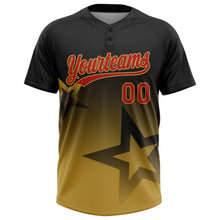Load image into Gallery viewer, Custom Black Red-Old Gold Gradient Style Twinkle Star Two-Button Unisex Softball Jersey