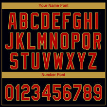 Load image into Gallery viewer, Custom Black Red-Old Gold Gradient Style Twinkle Star Two-Button Unisex Softball Jersey