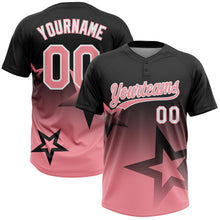 Laden Sie das Bild in den Galerie-Viewer, Custom Black Medium Pink-White Gradient Style Twinkle Star Two-Button Unisex Softball Jersey