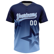 Laden Sie das Bild in den Galerie-Viewer, Custom Navy Light Blue-White Gradient Style Twinkle Star Two-Button Unisex Softball Jersey
