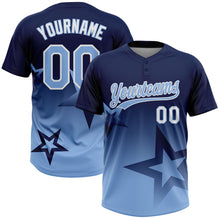 Laden Sie das Bild in den Galerie-Viewer, Custom Navy Light Blue-White Gradient Style Twinkle Star Two-Button Unisex Softball Jersey