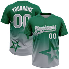 Laden Sie das Bild in den Galerie-Viewer, Custom Kelly Green Gray-White Gradient Style Twinkle Star Two-Button Unisex Softball Jersey