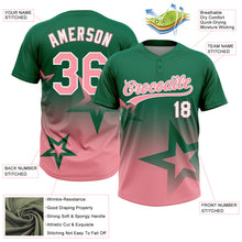 Laden Sie das Bild in den Galerie-Viewer, Custom Kelly Green Medium Pink-White Gradient Style Twinkle Star Two-Button Unisex Softball Jersey