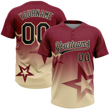 Laden Sie das Bild in den Galerie-Viewer, Custom Crimson Black-Cream Gradient Style Twinkle Star Two-Button Unisex Softball Jersey