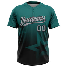 Charger l'image dans la galerie, Custom Teal Gray-Black Gradient Style Twinkle Star Two-Button Unisex Softball Jersey