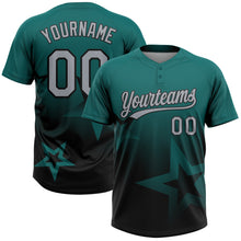 Charger l'image dans la galerie, Custom Teal Gray-Black Gradient Style Twinkle Star Two-Button Unisex Softball Jersey