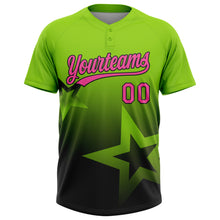 Laden Sie das Bild in den Galerie-Viewer, Custom Neon Green Pink-Black Gradient Style Twinkle Star Two-Button Unisex Softball Jersey