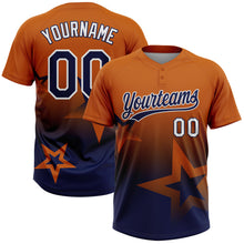 Laden Sie das Bild in den Galerie-Viewer, Custom Texas Orange Navy-White Gradient Style Twinkle Star Two-Button Unisex Softball Jersey