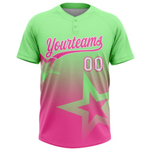 Laden Sie das Bild in den Galerie-Viewer, Custom Pea Green Pink-White Gradient Style Twinkle Star Two-Button Unisex Softball Jersey