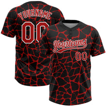 Load image into Gallery viewer, Custom Black Red-White 3D Pattern Design Abstract Network Crackle Two-Button Unisex Softball Jersey