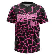 Laden Sie das Bild in den Galerie-Viewer, Custom Black Pink-White 3D Pattern Design Abstract Network Crackle Two-Button Unisex Softball Jersey