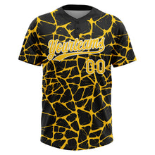 Load image into Gallery viewer, Custom Black Yellow-White 3D Pattern Design Abstract Network Crackle Two-Button Unisex Softball Jersey