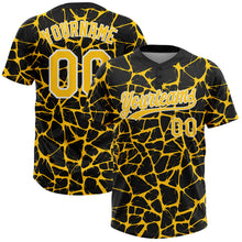 Load image into Gallery viewer, Custom Black Yellow-White 3D Pattern Design Abstract Network Crackle Two-Button Unisex Softball Jersey