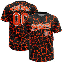 Load image into Gallery viewer, Custom Black Orange-White 3D Pattern Design Abstract Network Crackle Two-Button Unisex Softball Jersey