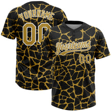 Load image into Gallery viewer, Custom Black Old Gold-White 3D Pattern Design Abstract Network Crackle Two-Button Unisex Softball Jersey