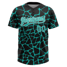 Charger l'image dans la galerie, Custom Black Aqua-White 3D Pattern Design Abstract Network Crackle Two-Button Unisex Softball Jersey
