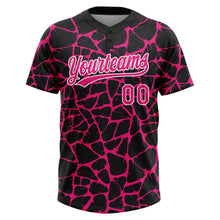 Load image into Gallery viewer, Custom Black Hot Pink-White 3D Pattern Design Abstract Network Crackle Two-Button Unisex Softball Jersey