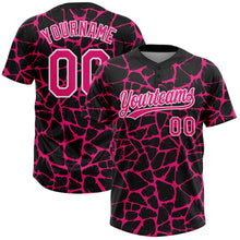 Load image into Gallery viewer, Custom Black Hot Pink-White 3D Pattern Design Abstract Network Crackle Two-Button Unisex Softball Jersey