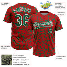 Laden Sie das Bild in den Galerie-Viewer, Custom Red Kelly Green-White 3D Pattern Design Abstract Network Crackle Two-Button Unisex Softball Jersey
