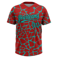 Загрузить изображение в средство просмотра галереи, Custom Red Aqua-Black 3D Pattern Design Abstract Network Crackle Two-Button Unisex Softball Jersey
