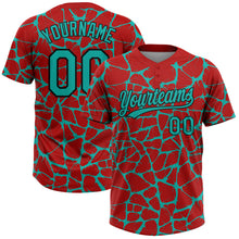 Загрузить изображение в средство просмотра галереи, Custom Red Aqua-Black 3D Pattern Design Abstract Network Crackle Two-Button Unisex Softball Jersey
