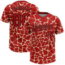 Laden Sie das Bild in den Galerie-Viewer, Custom Red Cream-Black 3D Pattern Design Abstract Network Crackle Two-Button Unisex Softball Jersey
