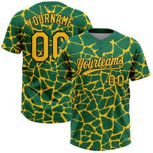 Загрузить изображение в средство просмотра галереи, Custom Kelly Green Yellow-Black 3D Pattern Design Abstract Network Crackle Two-Button Unisex Softball Jersey
