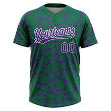 Load image into Gallery viewer, Custom Kelly Green Purple-White 3D Pattern Design Abstract Network Crackle Two-Button Unisex Softball Jersey