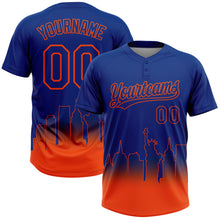 Загрузить изображение в средство просмотра галереи, Custom Royal Orange New York City Edition Gradient Two-Button Unisex Softball Jersey