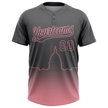 Load image into Gallery viewer, Custom Steel Gray Medium Pink Washington City Edition Gradient Two-Button Unisex Softball Jersey