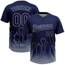Laden Sie das Bild in den Galerie-Viewer, Custom Navy Gray Dallas City Edition Gradient Two-Button Unisex Softball Jersey