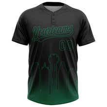Load image into Gallery viewer, Custom Black Kelly Green Dallas City Edition Gradient Two-Button Unisex Softball Jersey