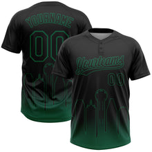 Load image into Gallery viewer, Custom Black Kelly Green Dallas City Edition Gradient Two-Button Unisex Softball Jersey