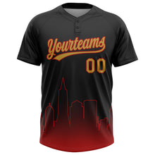 Laden Sie das Bild in den Galerie-Viewer, Custom Black Old Gold-Red San Francisco City Edition Gradient Two-Button Unisex Softball Jersey