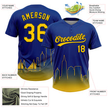 Load image into Gallery viewer, Custom Royal Yellow-Black San Francisco City Edition Gradient Two-Button Unisex Softball Jersey
