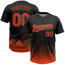 Load image into Gallery viewer, Custom Black Orange-Gray San Francisco City Edition Gradient Two-Button Unisex Softball Jersey