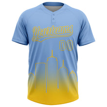 Laden Sie das Bild in den Galerie-Viewer, Custom Light Blue Yellow Boston City Edition Gradient Two-Button Unisex Softball Jersey