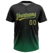 Load image into Gallery viewer, Custom Black Old Gold-Kelly Green Boston City Edition Gradient Two-Button Unisex Softball Jersey