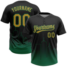 Load image into Gallery viewer, Custom Black Old Gold-Kelly Green Boston City Edition Gradient Two-Button Unisex Softball Jersey