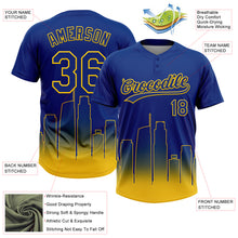 Load image into Gallery viewer, Custom Royal Yellow Los Angeles City Edition Gradient Two-Button Unisex Softball Jersey