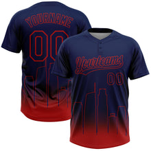 Load image into Gallery viewer, Custom Navy Red Los Angeles City Edition Gradient Two-Button Unisex Softball Jersey